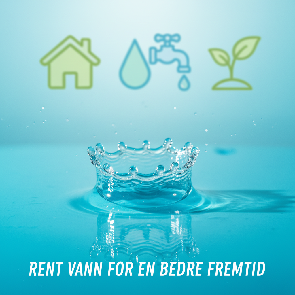 A crystal-clear droplet of water frozen mid-splash above a bright turquoise surface, forming playful crowns and rings that shimmer with tiny reflections. In the background, softly blurred outlines of simple, colorful icons suggest a house, a faucet, and a sprouting plant, symbolizing clean water for everyday life and the future. The scene is lit with fresh, diffused daylight from above, creating sparkling highlights on each droplet and gentle shadows beneath. Photographed at eye level with a shallow depth of field for a crisp, photographic realism. The mood is optimistic and energetic, with vibrant blues and aquas dominating the palette, capturing the joyful impact of providing rent vann and a better future for youth, without showing any people.